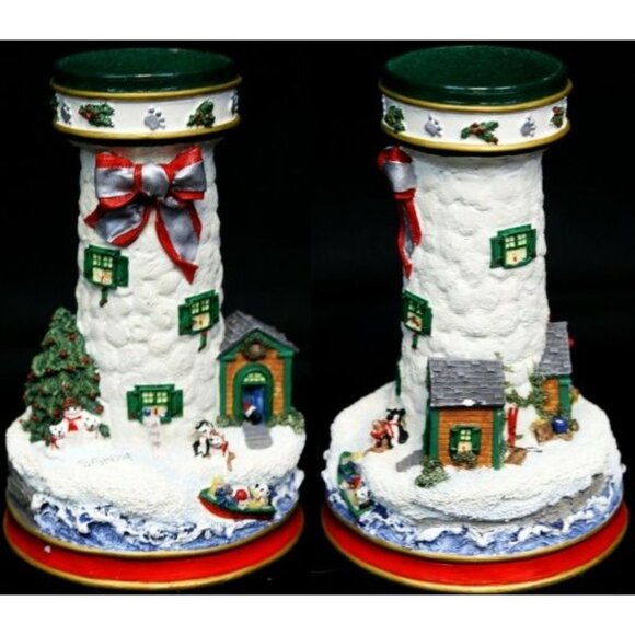 2 Danbury Cheryl Collin Lighthouse Xmas Candlestick Filling Santa Sack Waiting - Picture 9 of 13